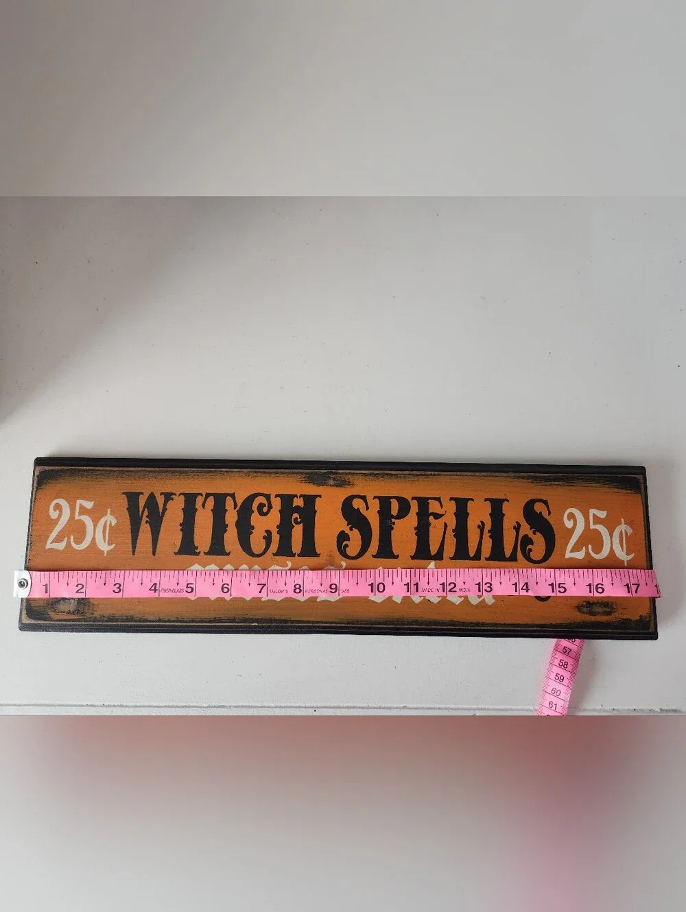 Halloween 'Witch Spells' Wall Sign - Orange 18 X 4 1/2 Rustic Wooden